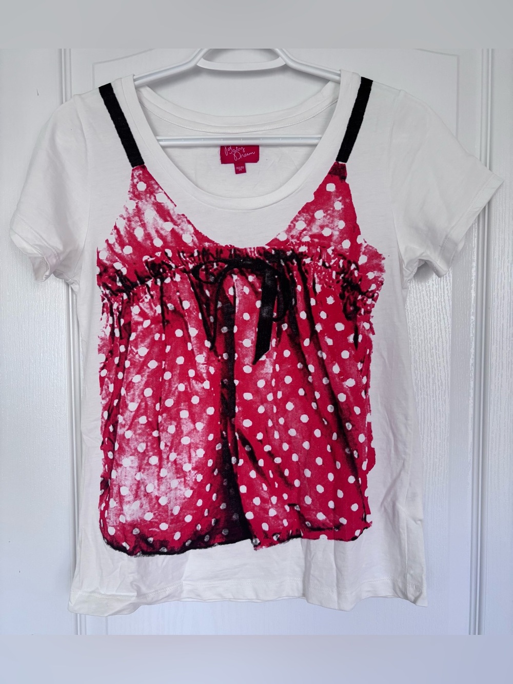 White Graphic Tee with Red Polka-Dot Tank Print